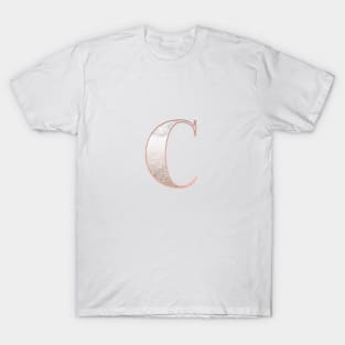 Monogram rose gold glitter marble C T-Shirt